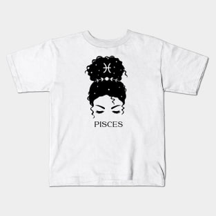 Messy Bun Celestial Queen: Pisces Zodiac Sign Kids T-Shirt